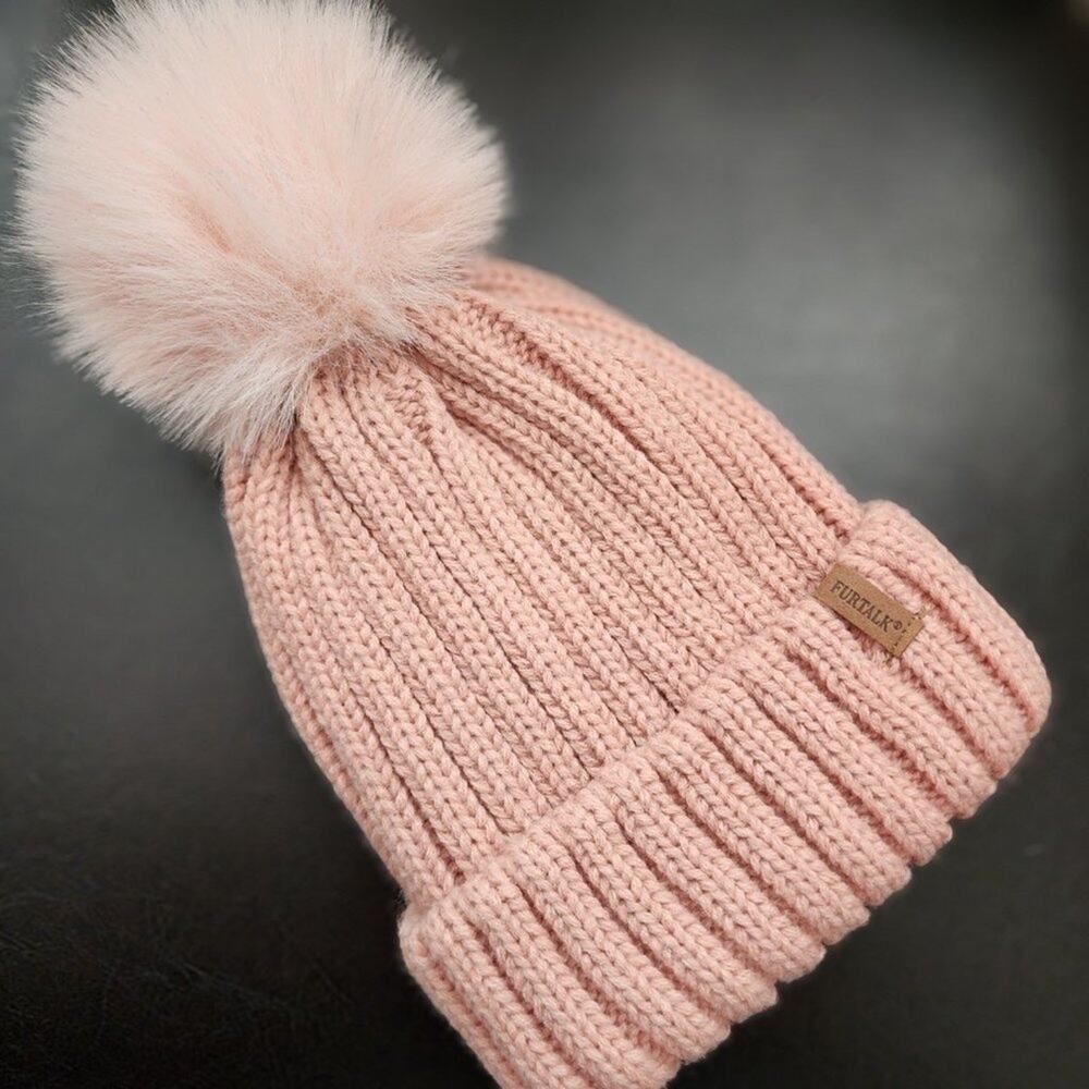 Toddler Knitted Beanie Hat Lined Removable Pom Pom Winter Pink NEW without Tags